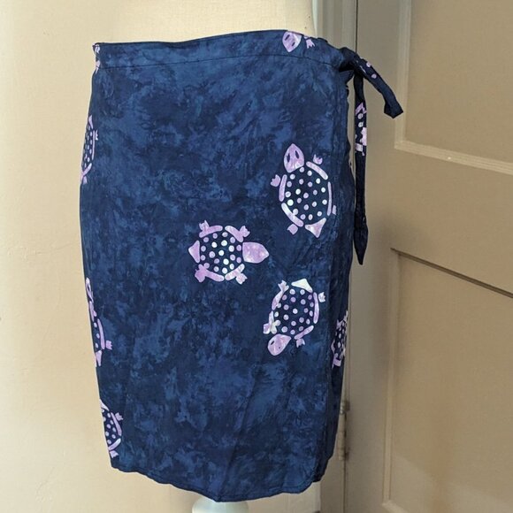 Vintage Batik Turtle Wrap Skirt Sarong Hippie Festival Boho Rayon Tropical - Picture 3 of 8
